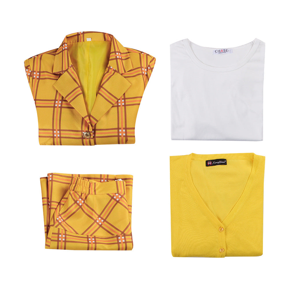 Clueless Movie Cher Horowitz Cosplay Costume Yellow Plaid Skirt Suit Uniform