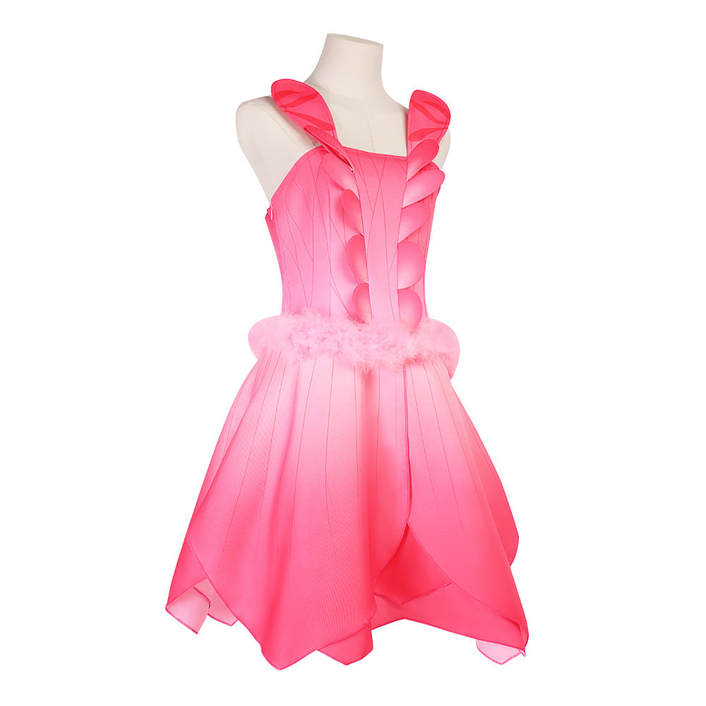 Halloween Fairy Elf Cosplay Costume Pink Dress Flower Petal Adult Kids Performance Outfit - Halloweez