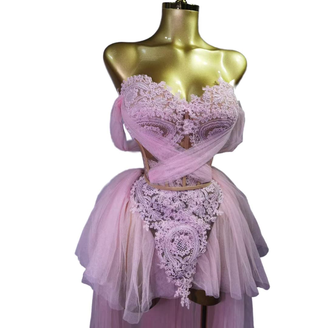 Elegant Pink Cosplay Dress for Women - Light Luxury Summer Strapless Dress for Music Performances and Stage Shows - Halloweez