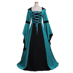 New Women's Halloweez Vintage Medieval Costume - Renaissance Victorian Square Neck Flare Sleeve Lace Patchwork Gothic Dress