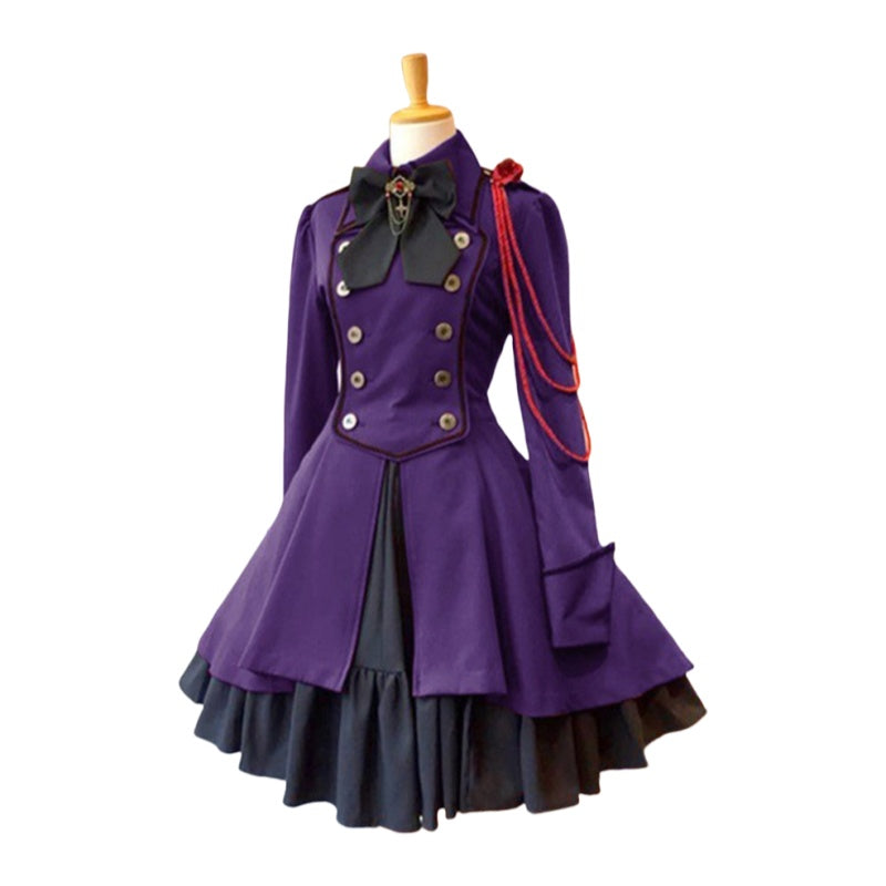 Medieval Renaissance Gothic Steampunk Dress with Bow Long Sleeve Lace Cosplay Costume - Halloweez