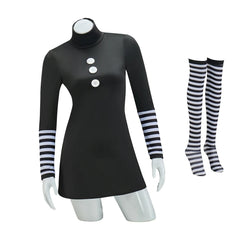 Costume de Cosplay de Marionnette d'Halloweez - Robe Noire Élégante avec Bas Rayés pour Carnaval d'Halloween pour Femmes