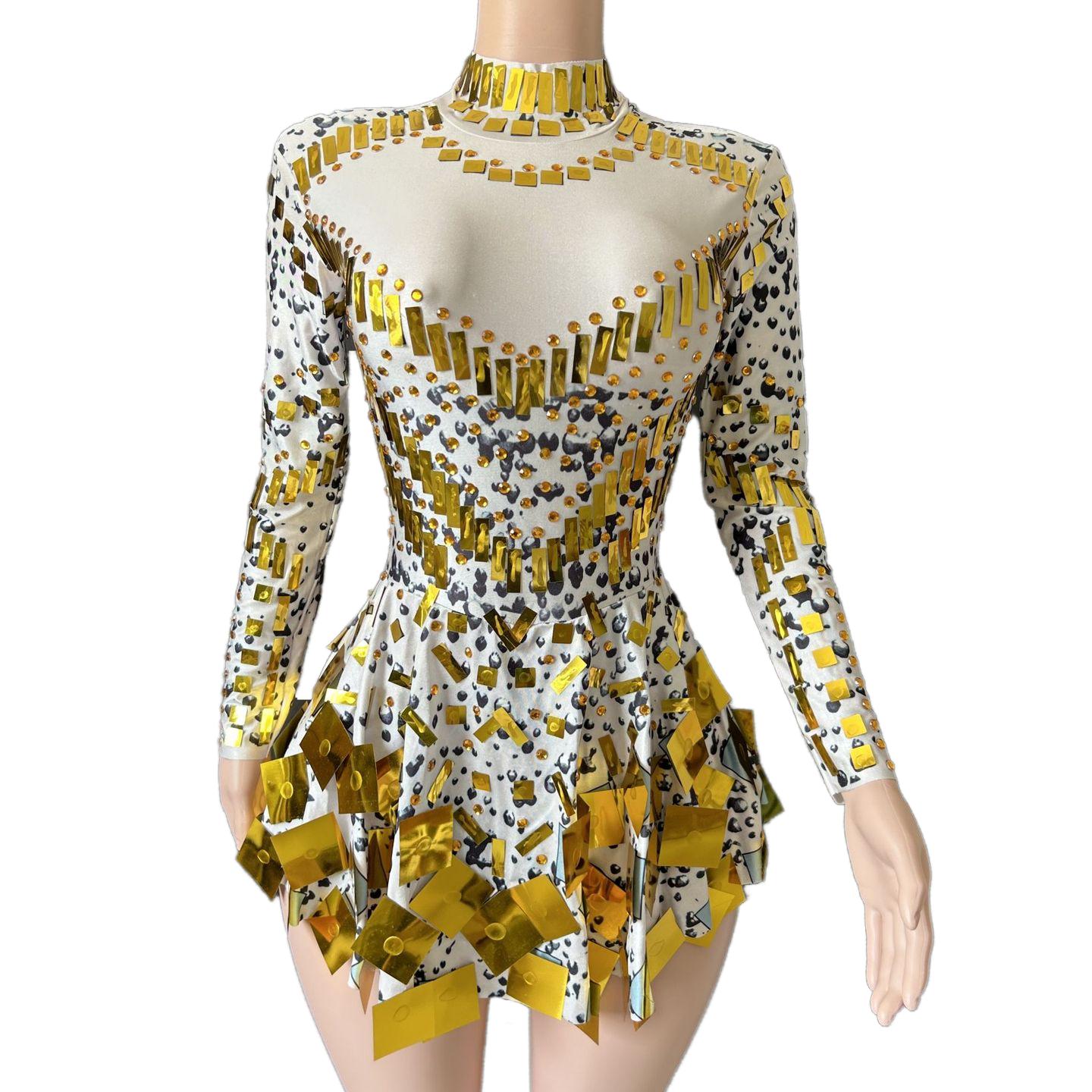 Nofans Spring Long Sleeve Slim A-Line Short Hem Diamond Lens Halter Backless Evening Gown Sexy Cosplay Dress - Halloweez
