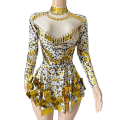 Nofans Spring Long Sleeve Slim A-Line Short Hem Diamond Lens Halter Backless Evening Gown Sexy Cosplay Dress - Halloweez