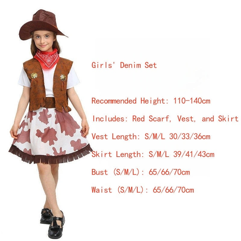 Cross-border Halloween Cosplay Costume Western Cowboy Vest and Skirt for Kids - Halloweez