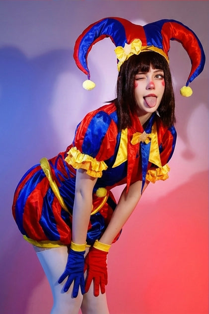 The Amazing Digital Circus Pomni Cosplay Jumpsuit, Halloween Clown Girl Full Costume Set, Anime Character Cosplay Outfit for Party - Halloweez