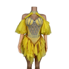 Golden Sequin Masquerade Dress - Mechanical Style Stage Performance Costume for Women's Party, Cosplay, and Photo Shoots - Halloweez