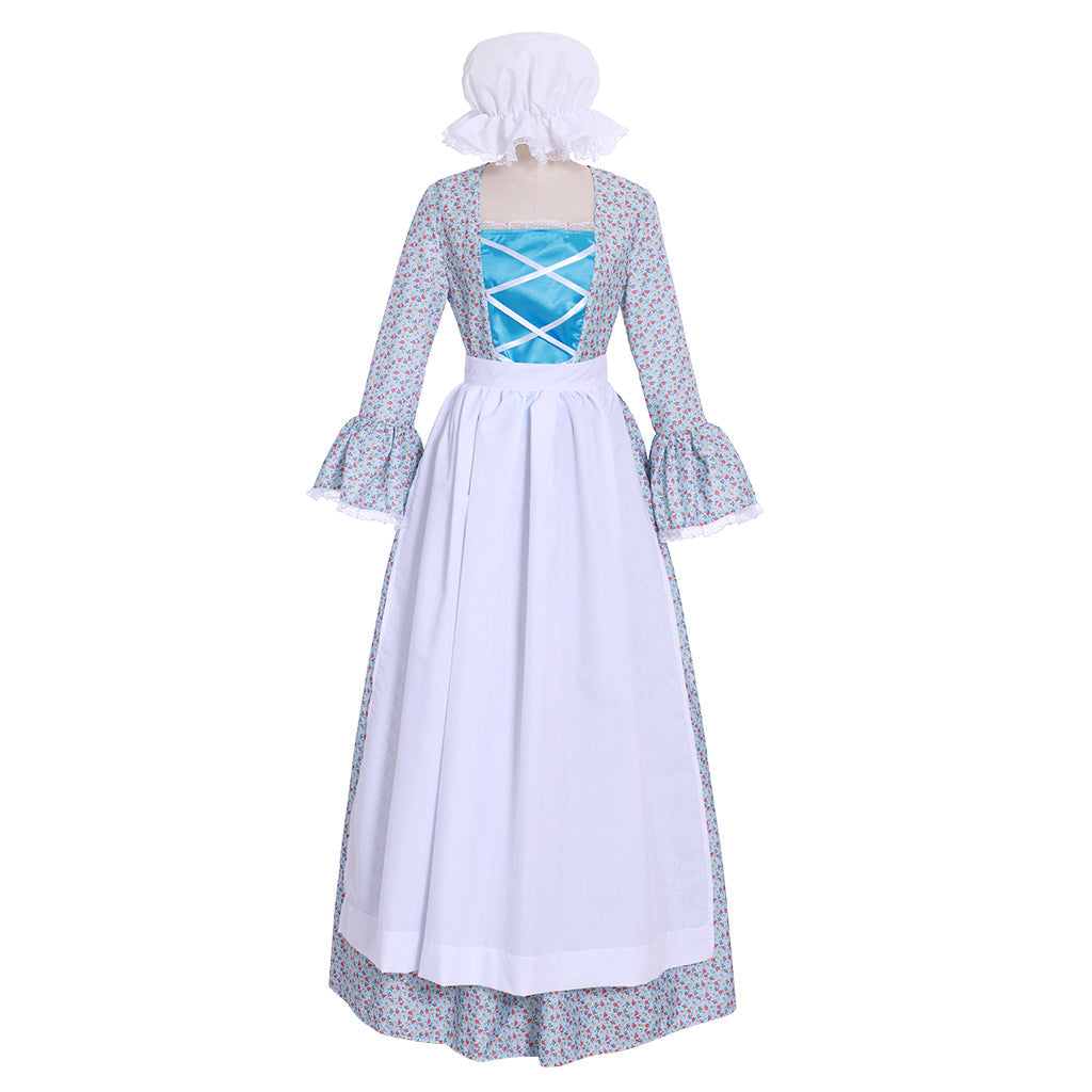 Robe fleurie rurale élégante de style victorien pour femme, style pèlerin et pionnier d'Halloween