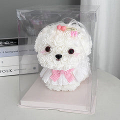 Romantic Halloweez PE Rose Bear Gift Set with Eternal Foam Rose, Lights, and Elegant Wedding Dress