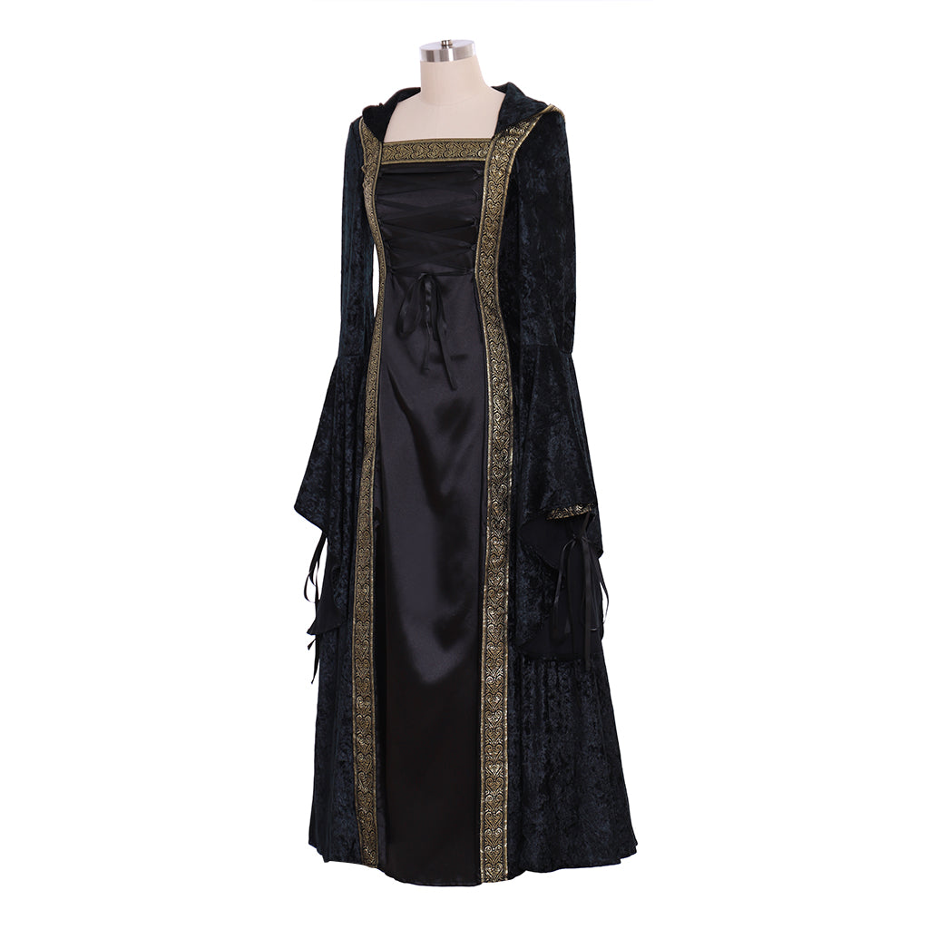 Robe Renaissance médiévale élégante en velours noir - Robe de bal personnalisée Halloweez