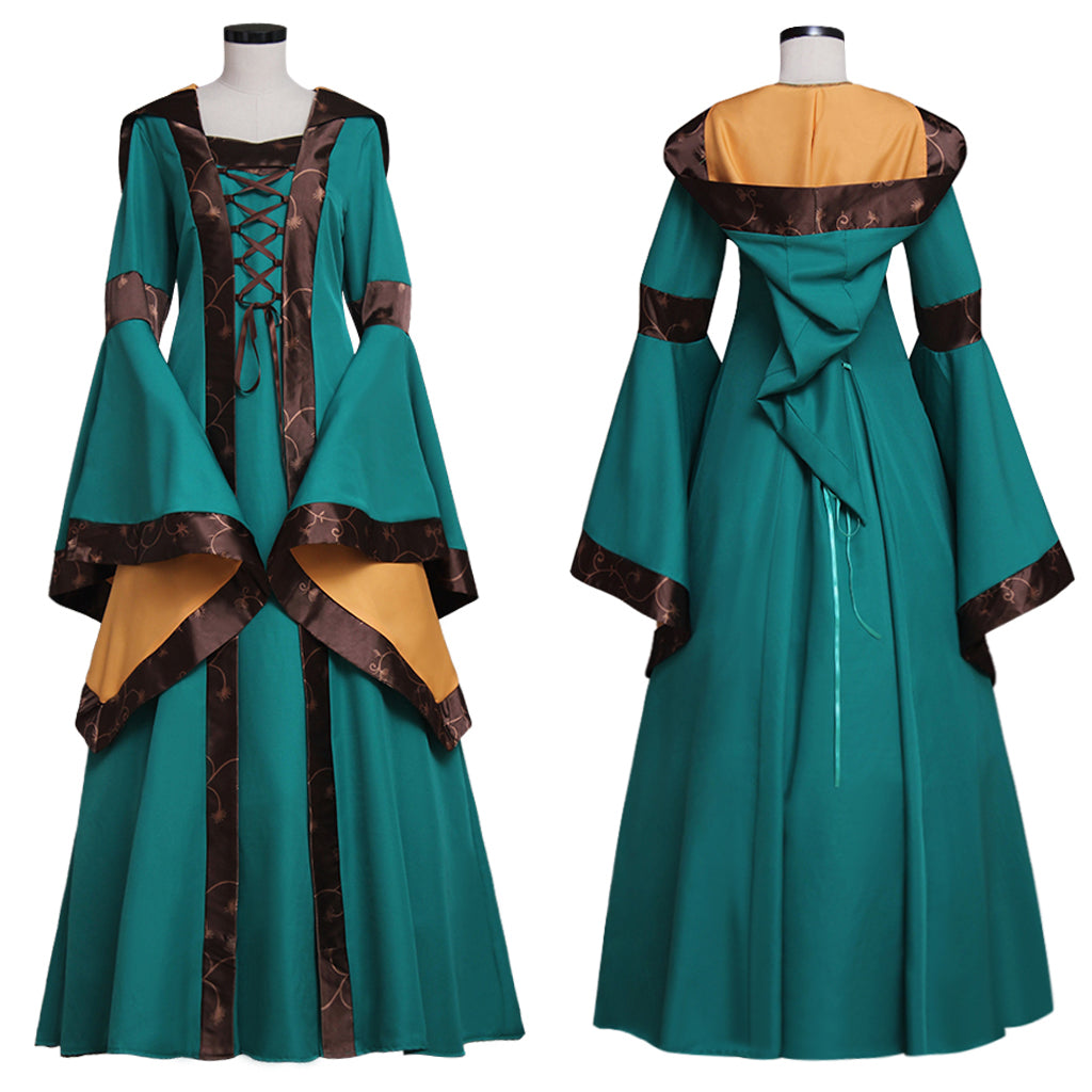 Elegant Green Renaissance Victorian Dress Gown for Adult Fantasy Parties and Cosplay