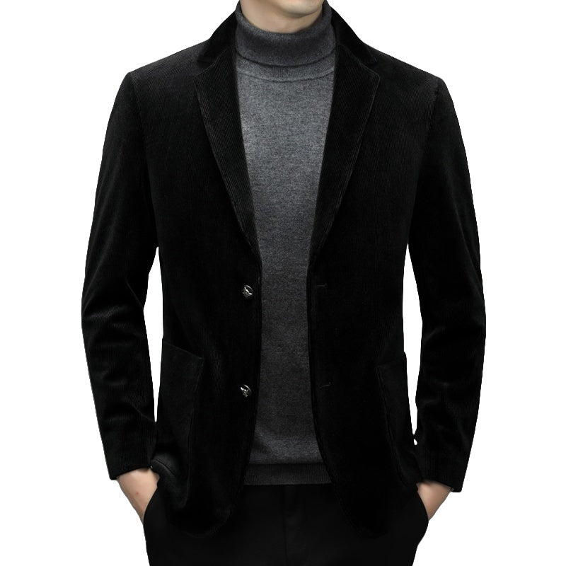 Men's Corduroy Casual Blazer New Trend High-end Single Suit Jacket Autumn Spring Gold Velvet Small Suit - Halloweez