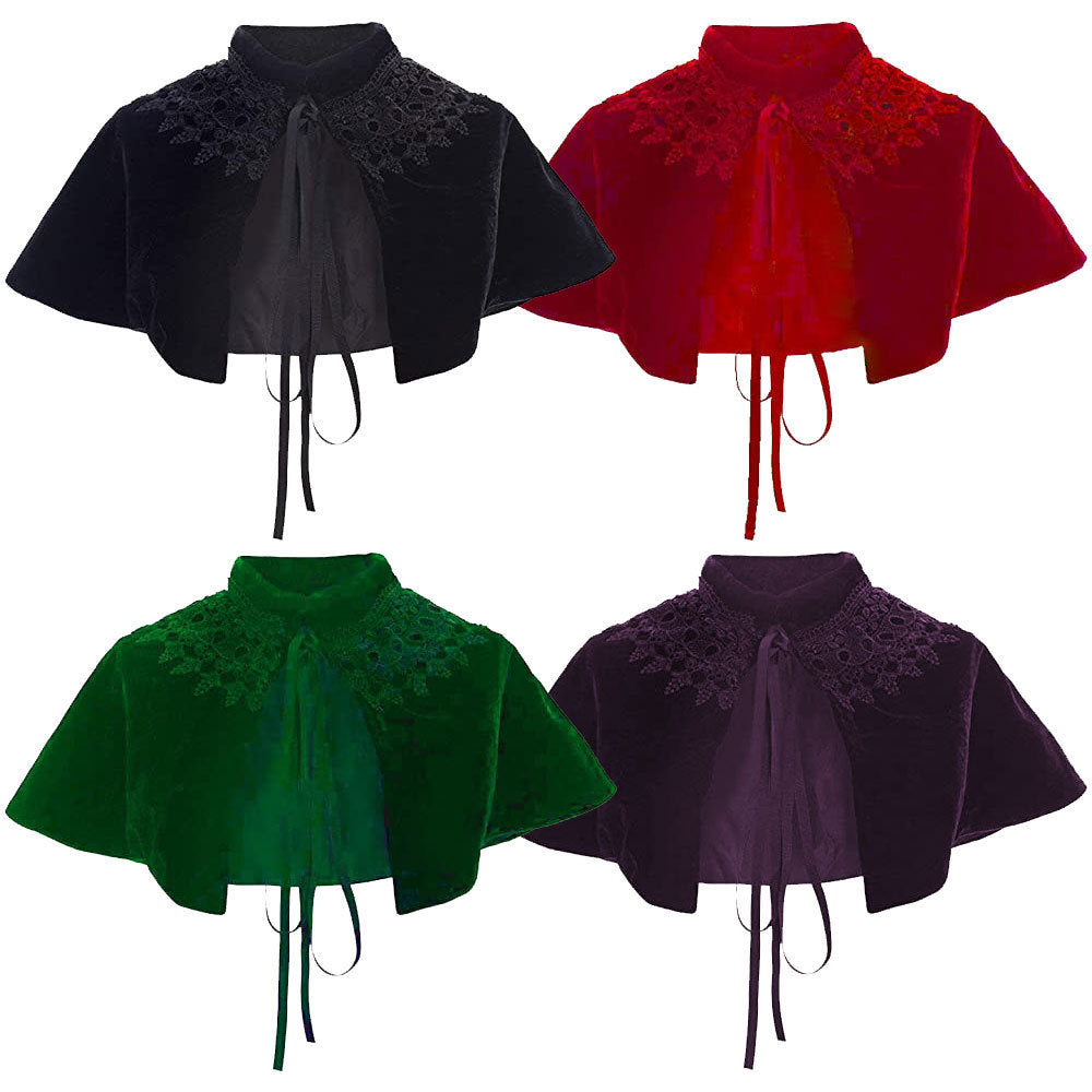 Velvet Gold Cape Victorian Short Tie Cape Halloween Costume - Halloweez