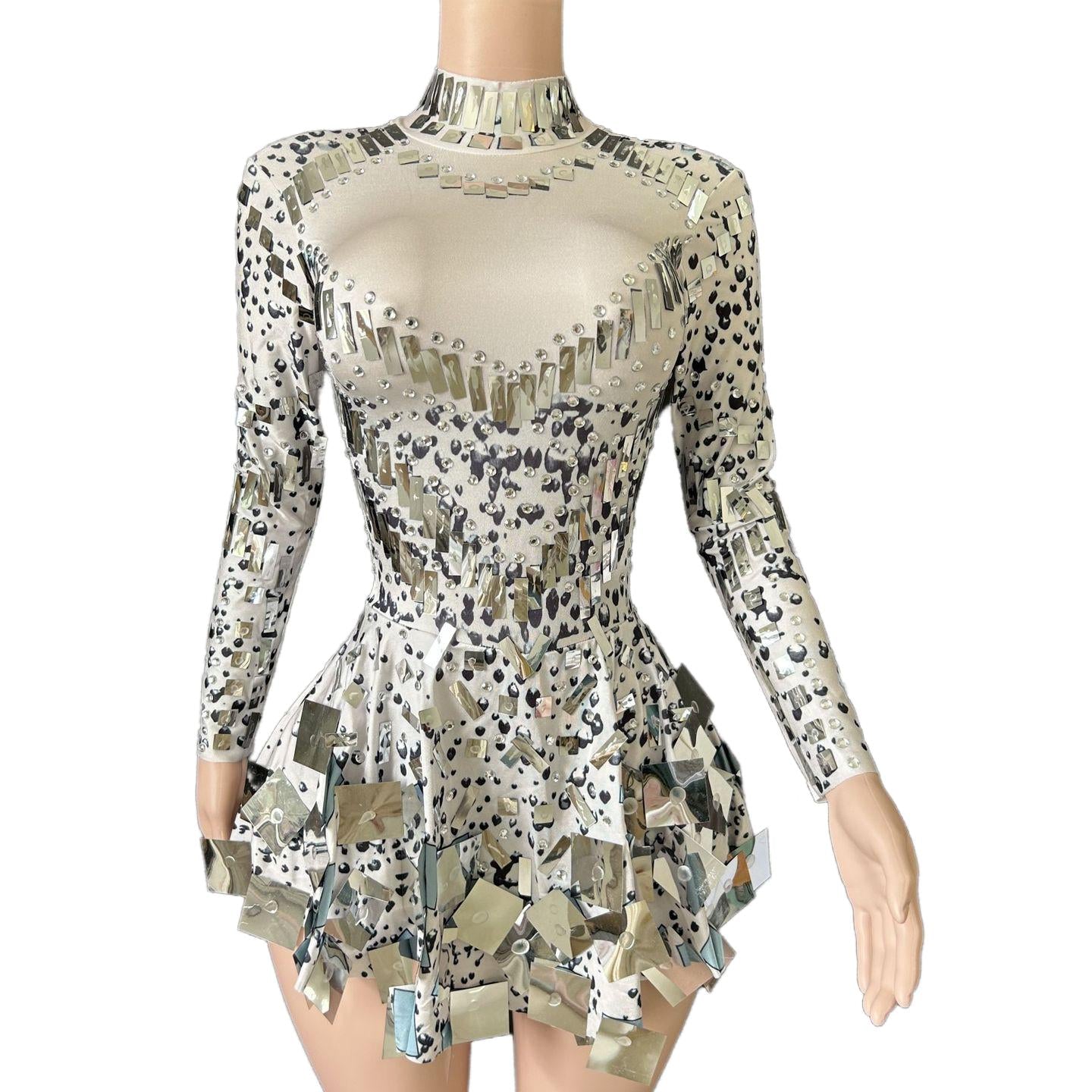 Nofans Spring Long Sleeve Slim A-Line Short Hem Diamond Lens Halter Backless Evening Gown Sexy Cosplay Dress - Halloweez