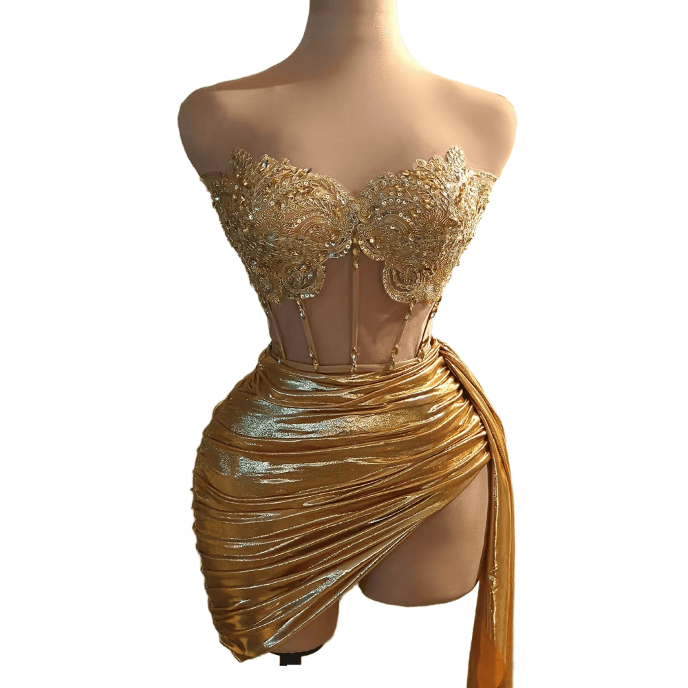 Sexy Strapless Crystal Chain Waist Short Dress - Elegant Party Costume for Nightclub, Bar, Cosplay Events 2025 - Halloweez