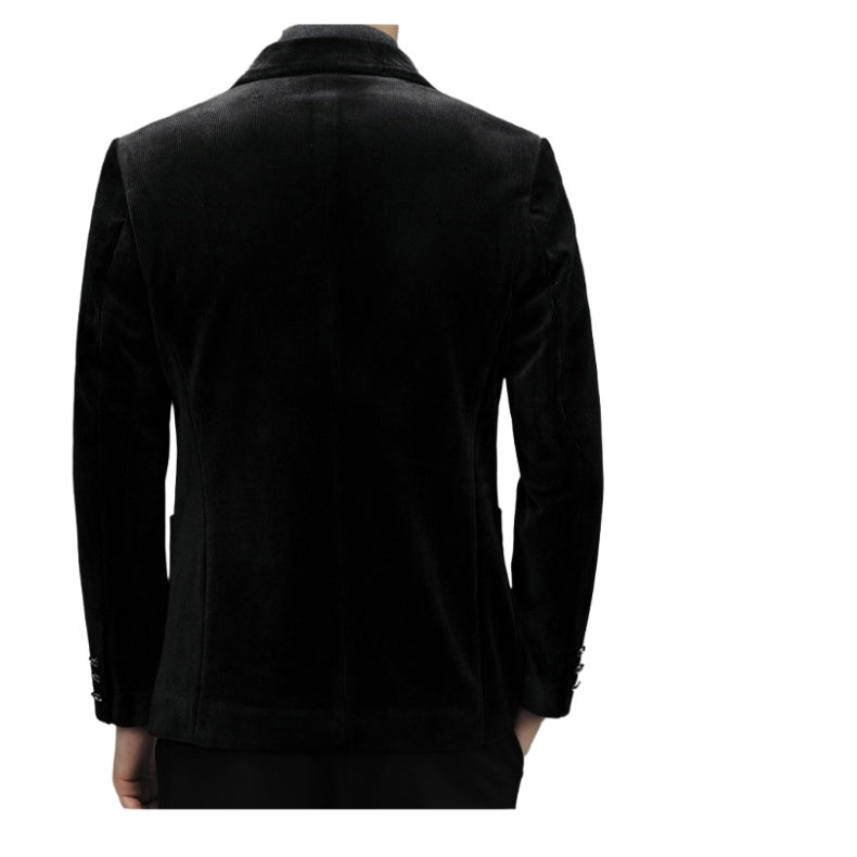 Men's Corduroy Casual Blazer New Trend High-end Single Suit Jacket Autumn Spring Gold Velvet Small Suit - Halloweez