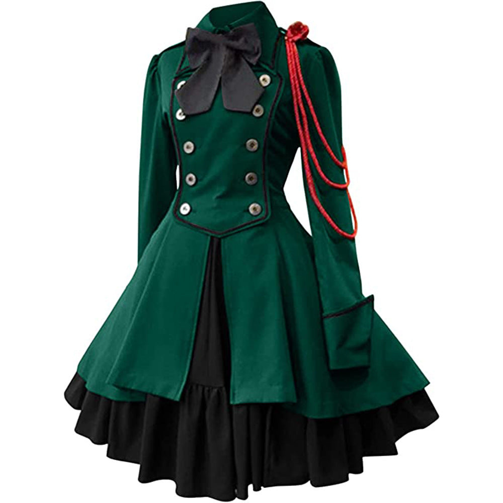 Medieval Renaissance Gothic Steampunk Dress with Bow Long Sleeve Lace Cosplay Costume