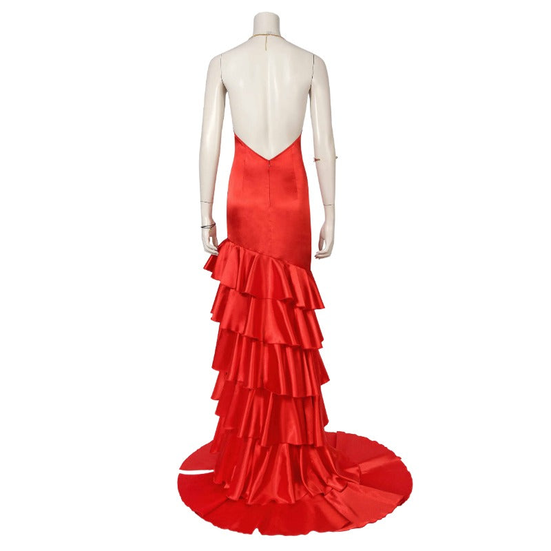 Stunning Red Strapless Aerith Dress from FF7 for Cosplay and Halloween Parties