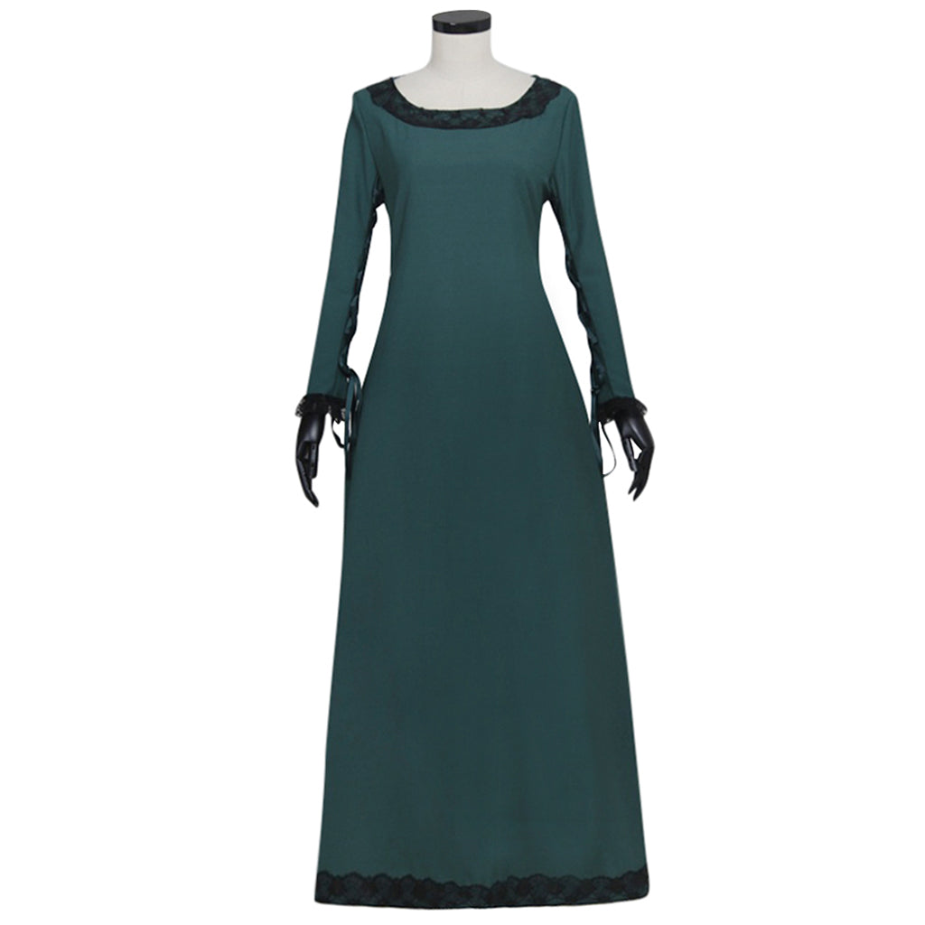 Elegant Medieval Irish Renaissance Dress - Dark Green Overdress Cosplay Costume by Halloweez