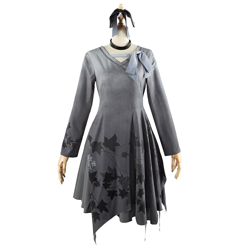 Project Sekai Asahina Mafuyu Cosplay Costume Grey Gradient Dress - Halloweez