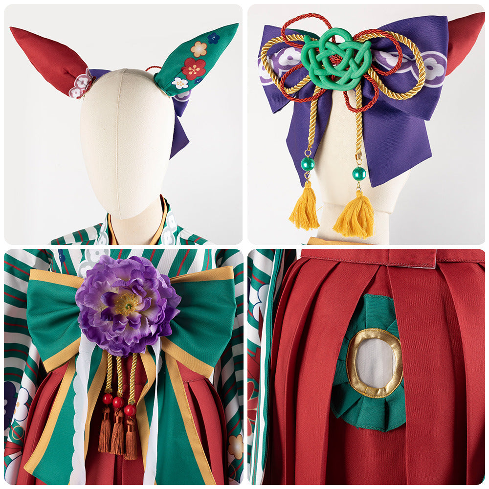 Pretty Derby Umamusume Cosplay Anime Color-blocking Kimono Dress - Nice Nature - Halloweez
