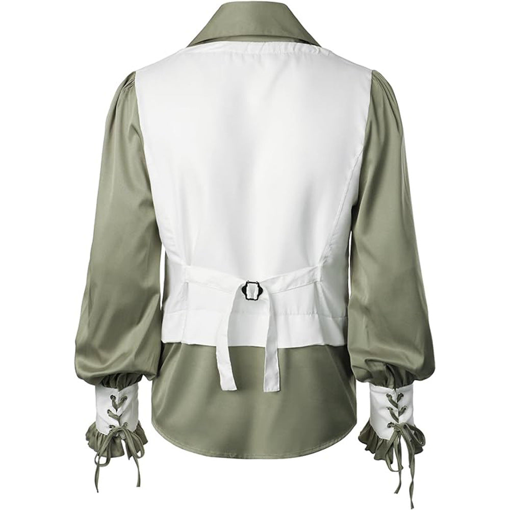 Medieval Pirate Victorian Steampunk Gothic Long Sleeve Vest Shirt Halloween Costume - Halloweez