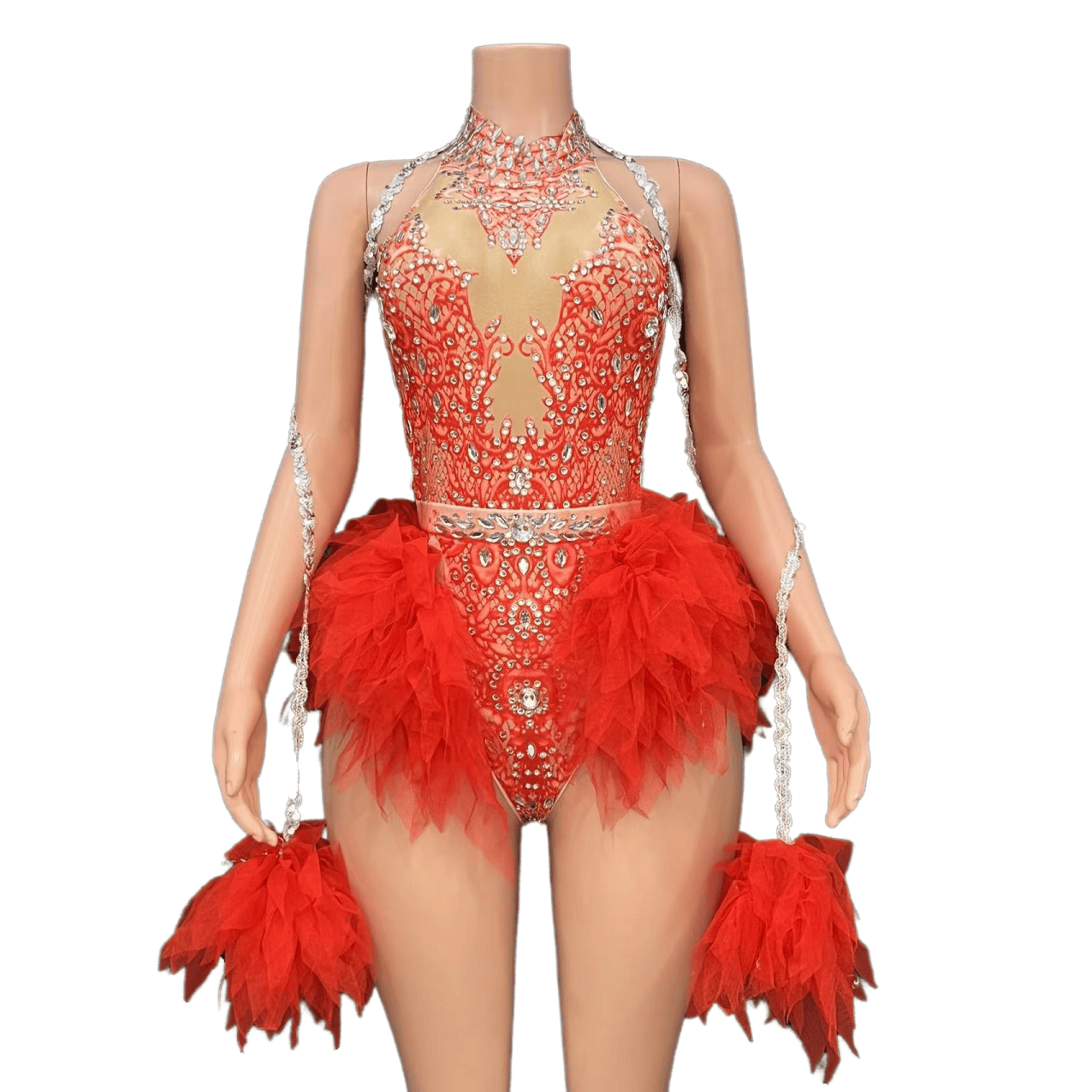 GC Singer Dance Shiny Diamond Stretchy Slim Pink Mesh Bodysuit Stage Performance Costume Women Flash Diamond - Light Green - Halloweez