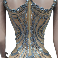Sexy Silver Sequin Feather Hem Bodycon Evening Dress for Women - Backless Glamorous Cosplay Costume - Halloweez