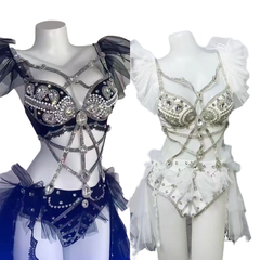 Sexy Go-Go Dancer Costume for Electronic Music Festival Performance, Red Strapless Stage Outfit for Female Singers and Dance Groups - Halloweez