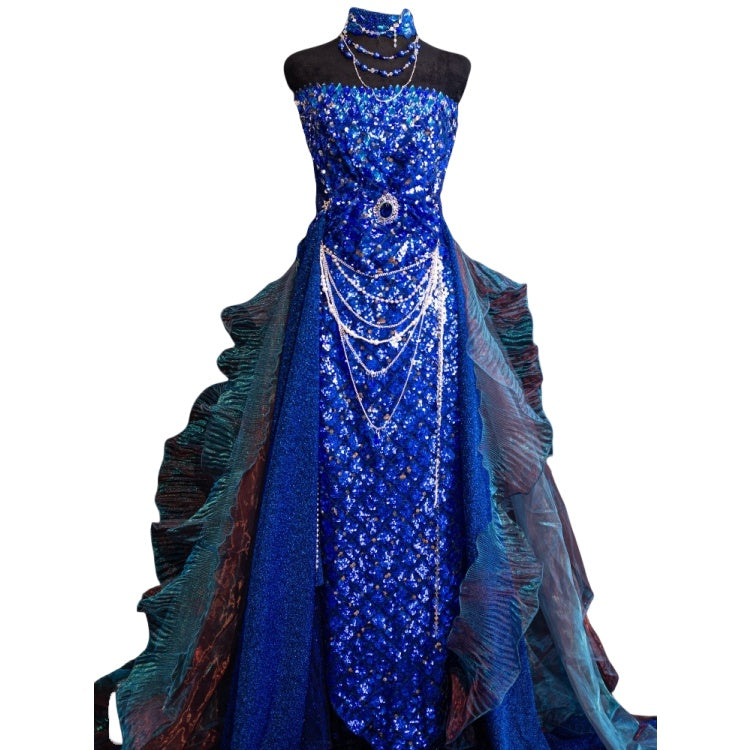 Dragon King Ao Run Cos Mermaid Tail Sparkling Debutante Gown Princess Costume - Chinese Mythology Cosplay - Halloweez