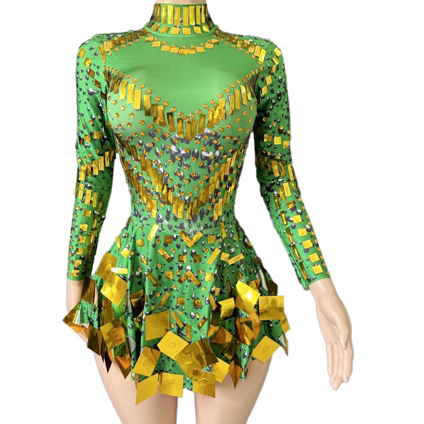 Nofans Spring Long Sleeve Slim A-Line Short Hem Diamond Lens Halter Backless Evening Gown Sexy Cosplay Dress - Halloweez