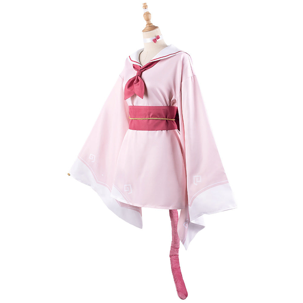 Blue Archive Hyakki Yako Student Anime Cosplay Pink Kimono Female Costume Set - Halloweez