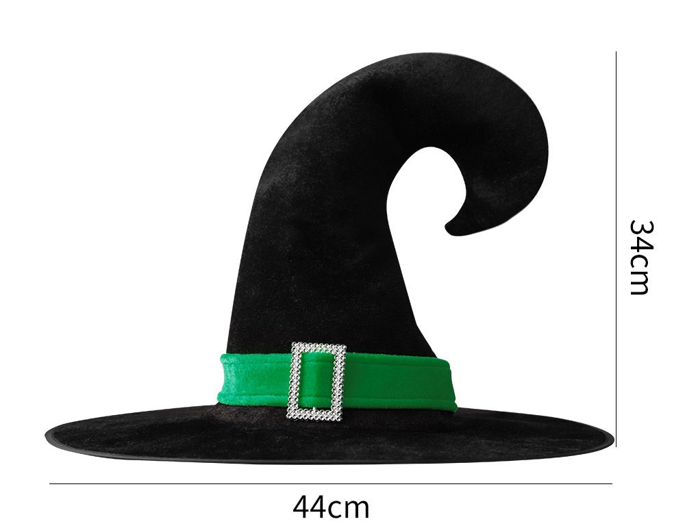 Halloween Crinkle Witch Hat for Kids Adults Party Dress Up Gold Velvet Curved Horn Hat Elf Witch Hat Wizard Hat - Halloweez