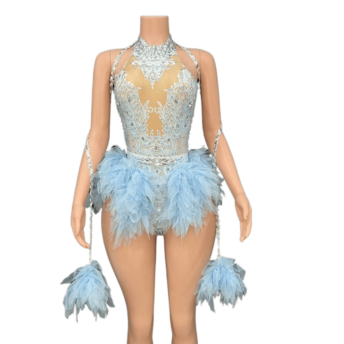 GC Singer Dance Shiny Diamond Stretchy Slim Pink Mesh Bodysuit Stage Performance Costume Women Flash Diamond - Light Green - Halloweez