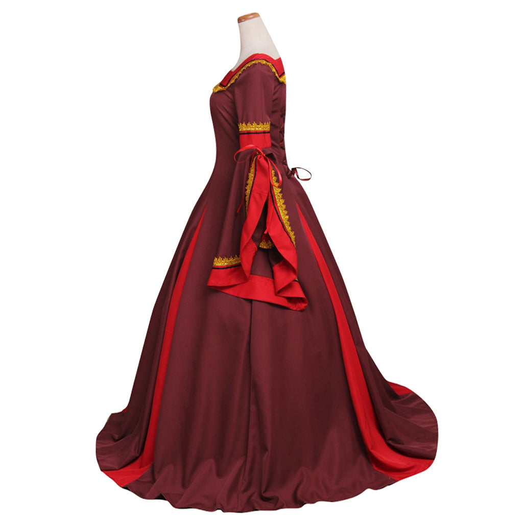 Women's Dark Red Victorian Medieval Manor Dress Costume for Carnival and Party - Custom Made by Halloweez