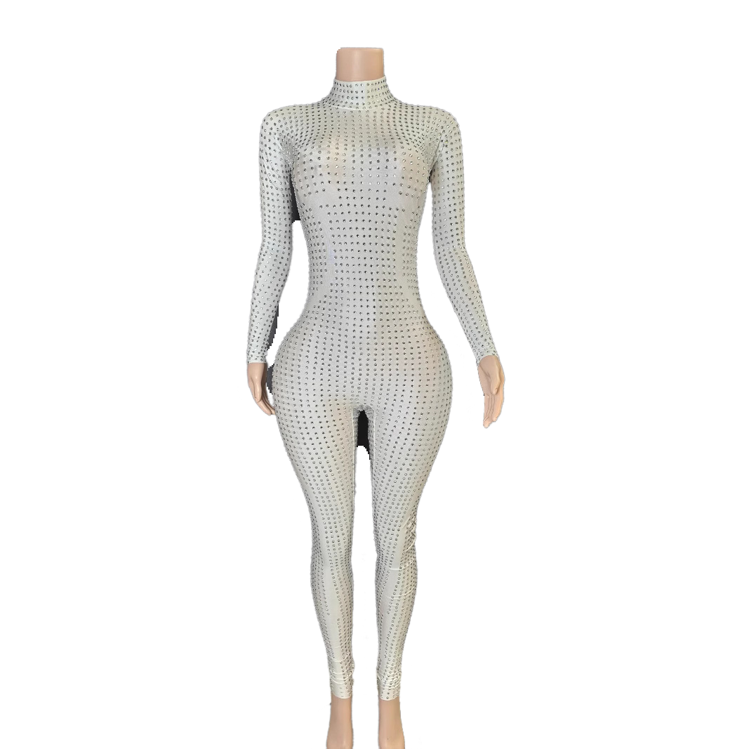 Crystal Pole Dance Bodysuit Sexy Elegant Slimming Stage Performance Costume for Women Party Wear - Halloweez