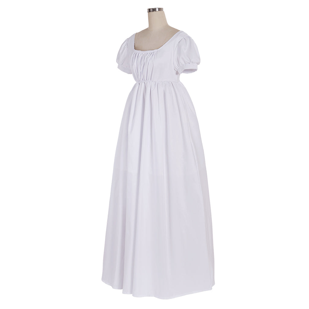 Elegant White Halloweez Regency Dress - Custom Made High Waistline Ball Gown for Women