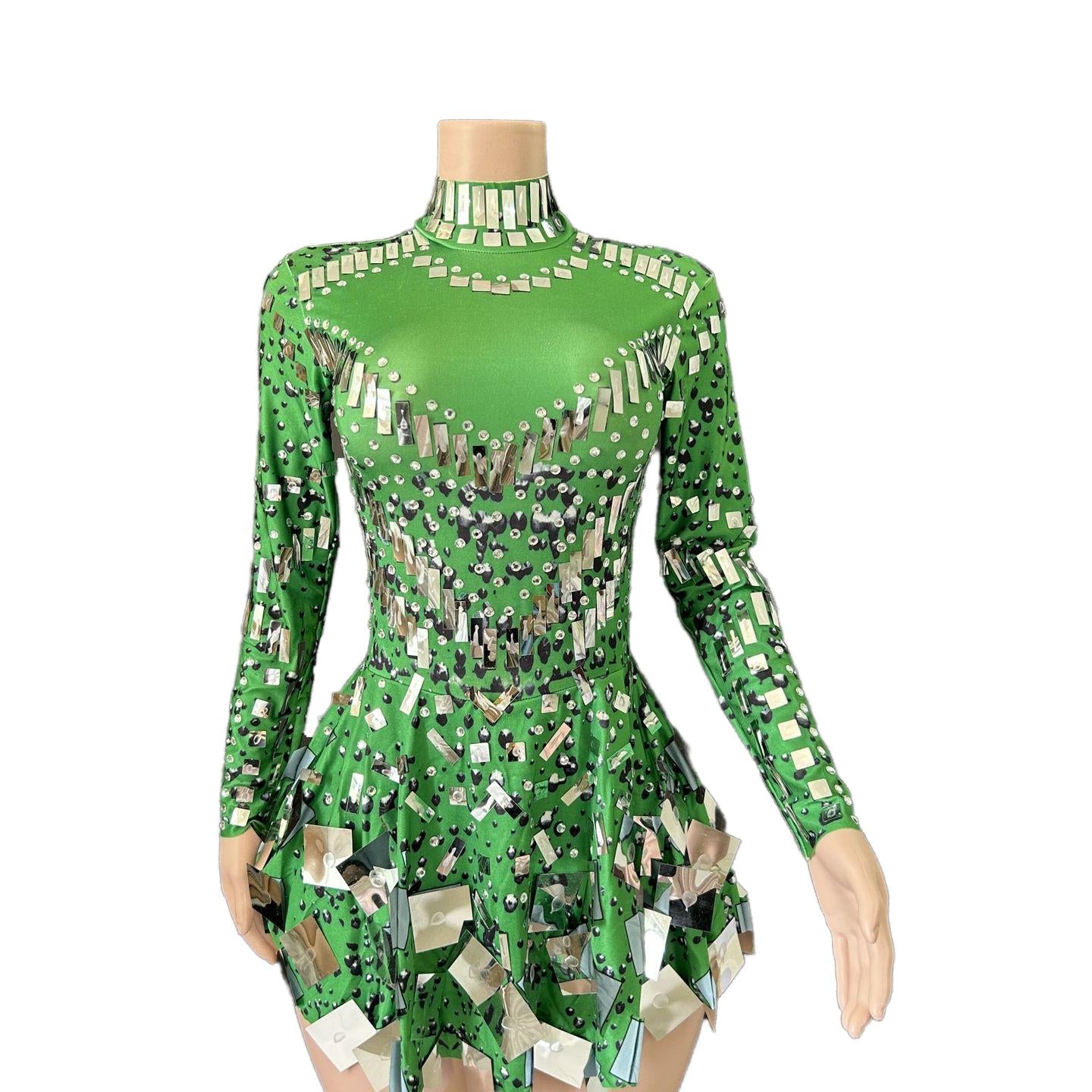 Nofans Spring Long Sleeve Slim A-Line Short Hem Diamond Lens Halter Backless Evening Gown Sexy Cosplay Dress - Halloweez