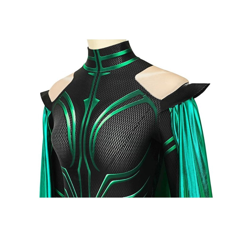 Disfraz de Hela de Thor Ragnarok para mujer, mono de cosplay con capa de Halloweez