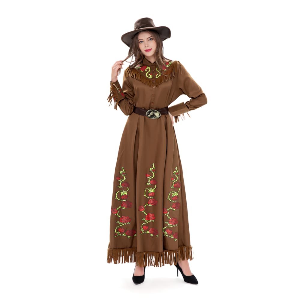 Western Cowboy Legendary Gunslinger Cosplay Costume for Halloween Party, Adult Hunter Outfit with Hat and Accessories - Halloweez