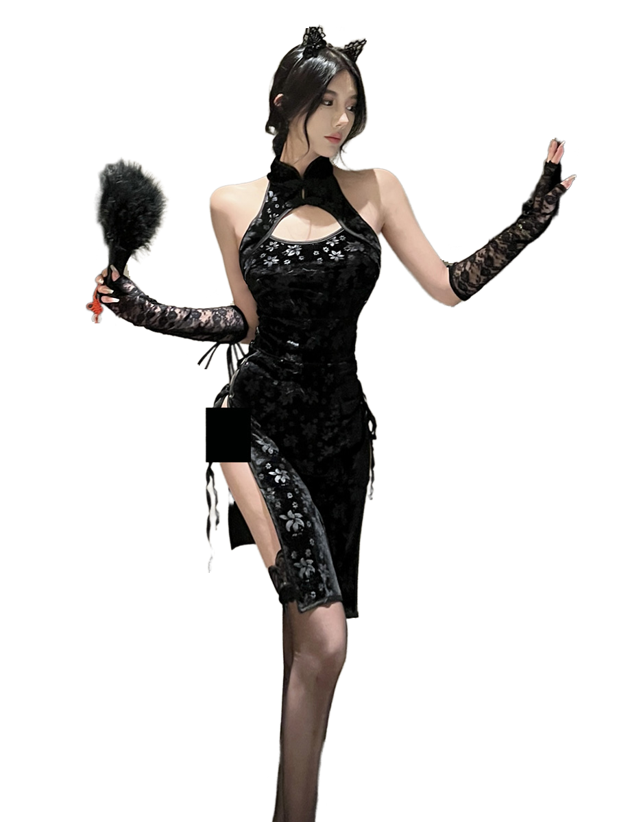 Weisgirl Sexy Hollow-out Cos Chinese-style High-slit Cheongsam Catwoman Uniform - Halloweez