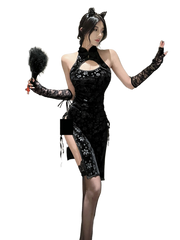 Weisgirl Sexy Hollow-out Cos Chinese-style High-slit Cheongsam Catwoman Uniform - Halloweez