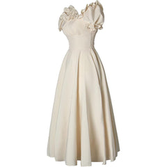 Medieval Renaissance Victorian Peasant Retro High-Waist Short-Sleeve Dress - Halloweez