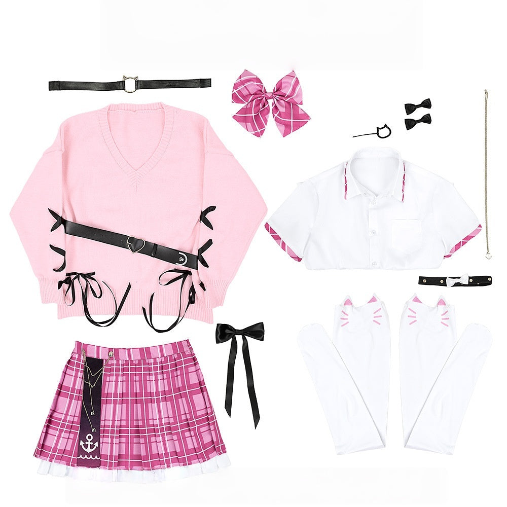 Virtual VTuber Minato Aqua Outfit - Women's Clothing Uniform Daily Wear Sweater Cos Anime Costume - Halloweez