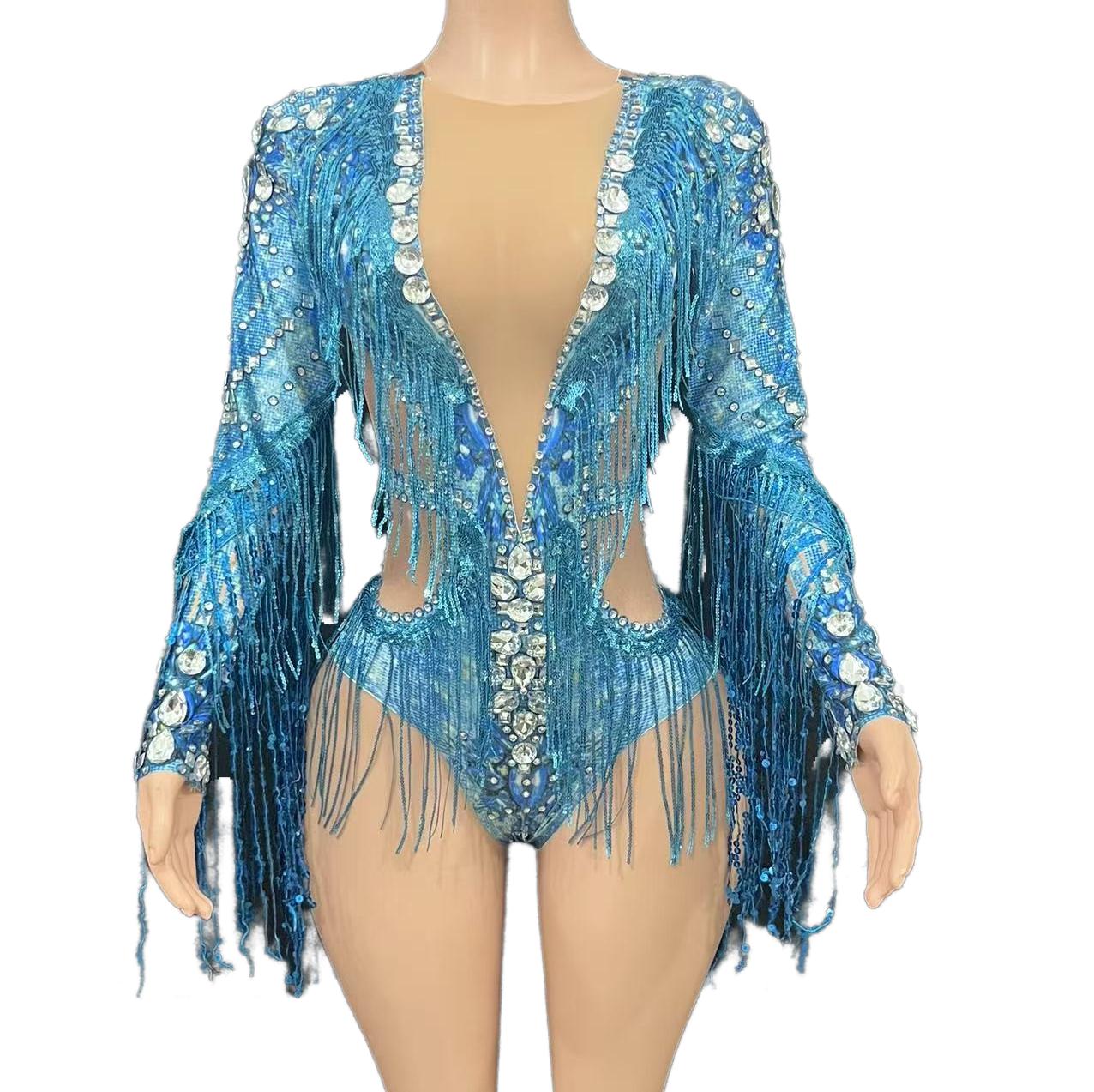 Sexy Sheer Mesh Stage Costume for Live Performance - Silver T-Show Fashion Outfit for Bar Singers, Band Performances & Livehouse Events - Halloweez