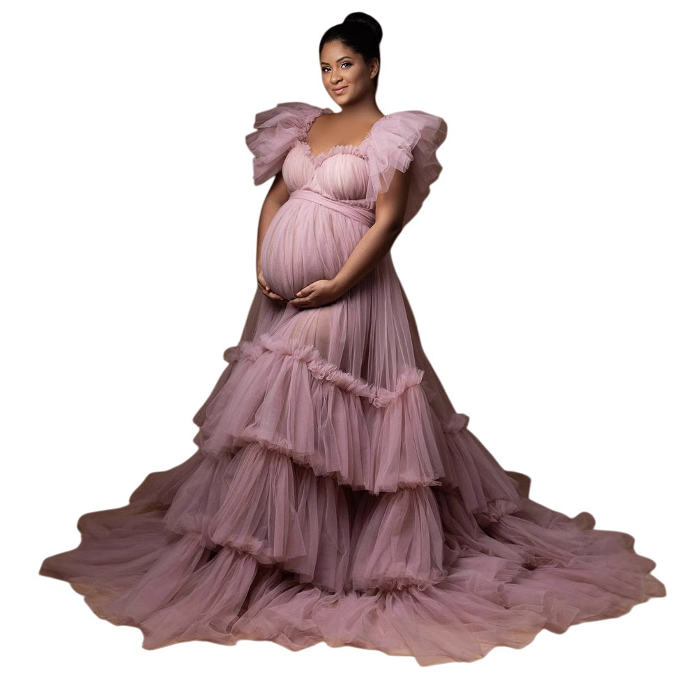 Women's Long Chiffon Bridal Robe Lingerie Maternity Bathrobe for Wedding Party Photo Shoot Cosplay Costume - Halloweez