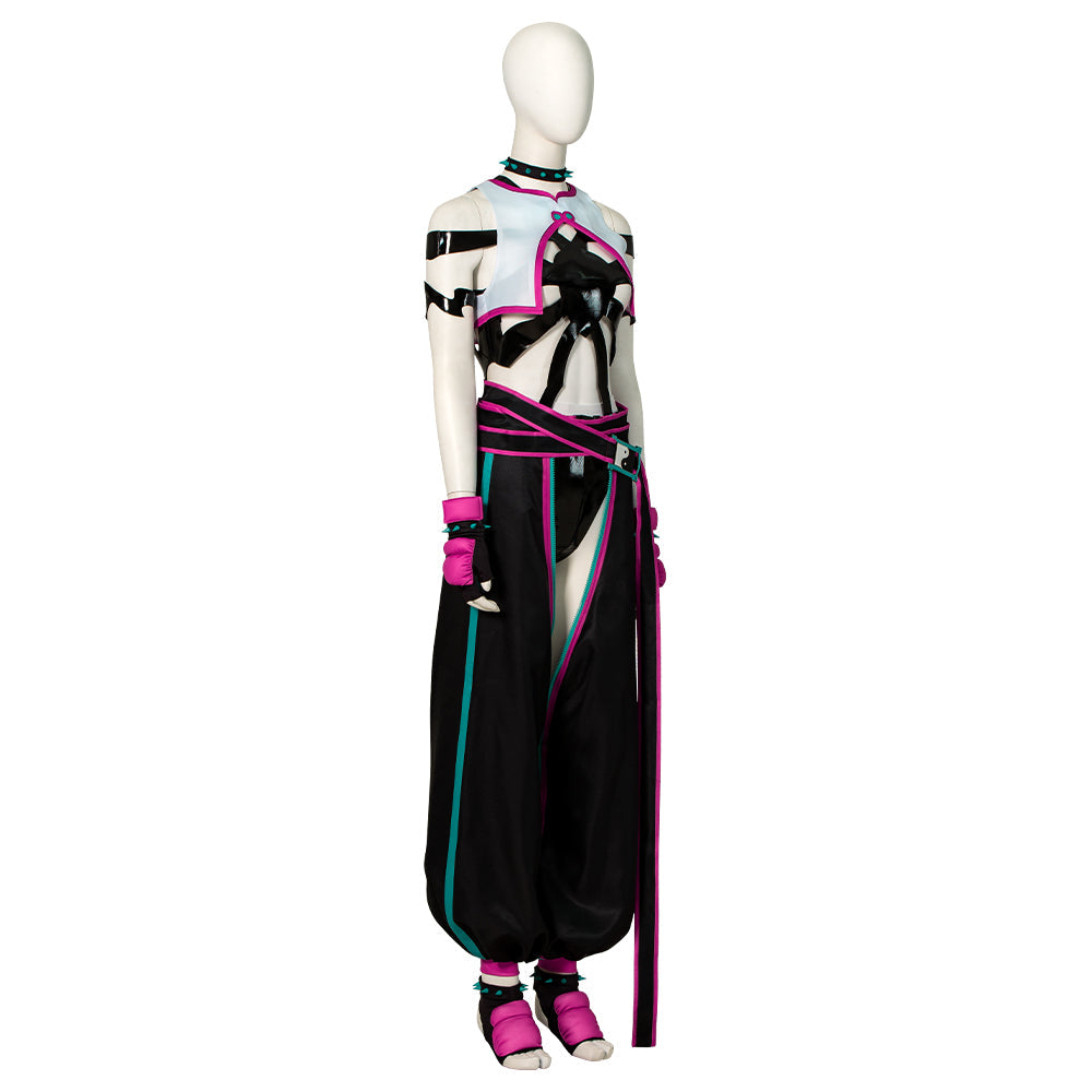 Halloweez Juri Cosplay Outfit - Hollow Bodysuit with Vest, Pants, and Gloves