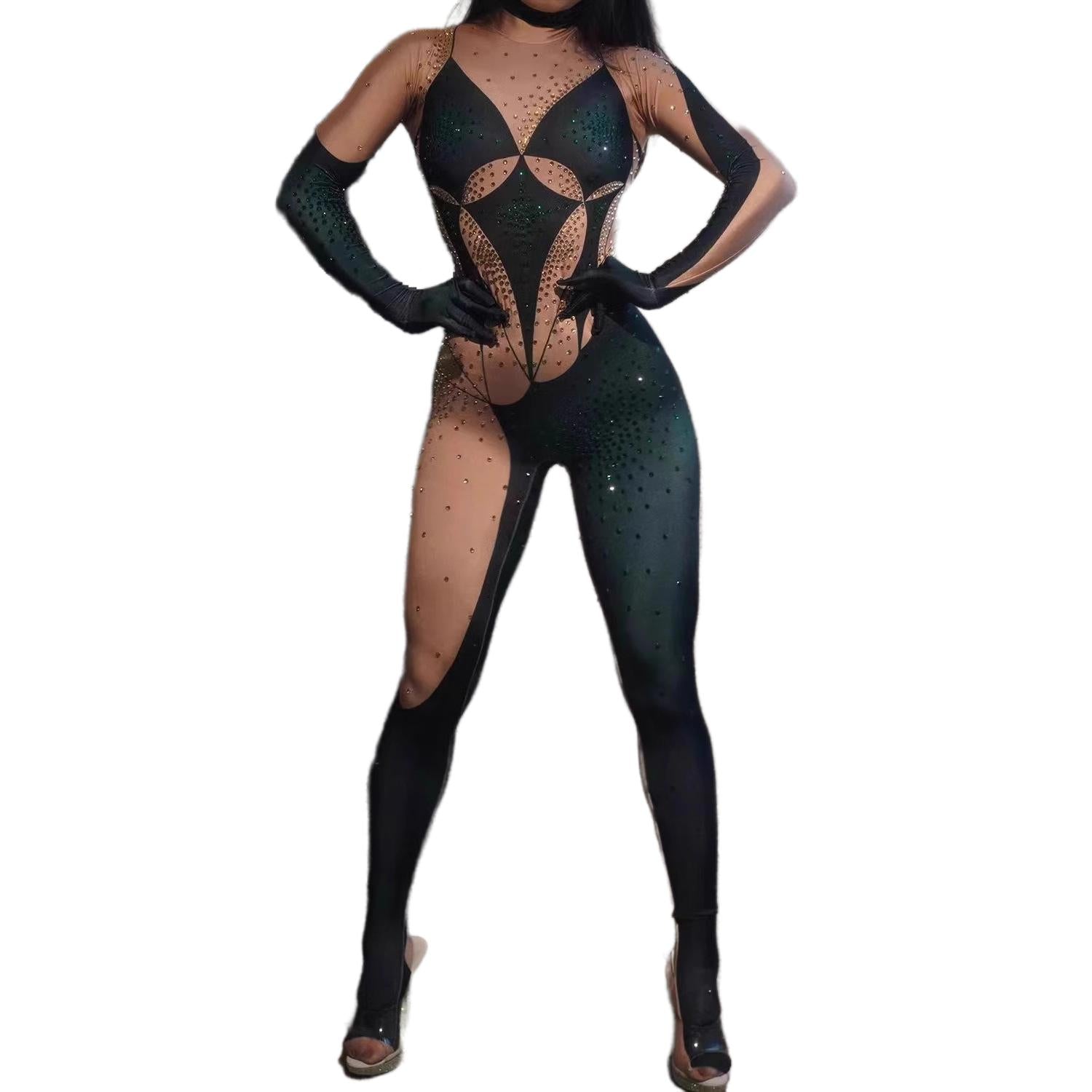 -Grid Pattern Spandex Long Evening Party Dress with Rhinestones - Halloweez