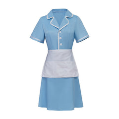 Halloweez Waitress Musical Cosplay Costume – Blue Maid Dress with Apron for Women