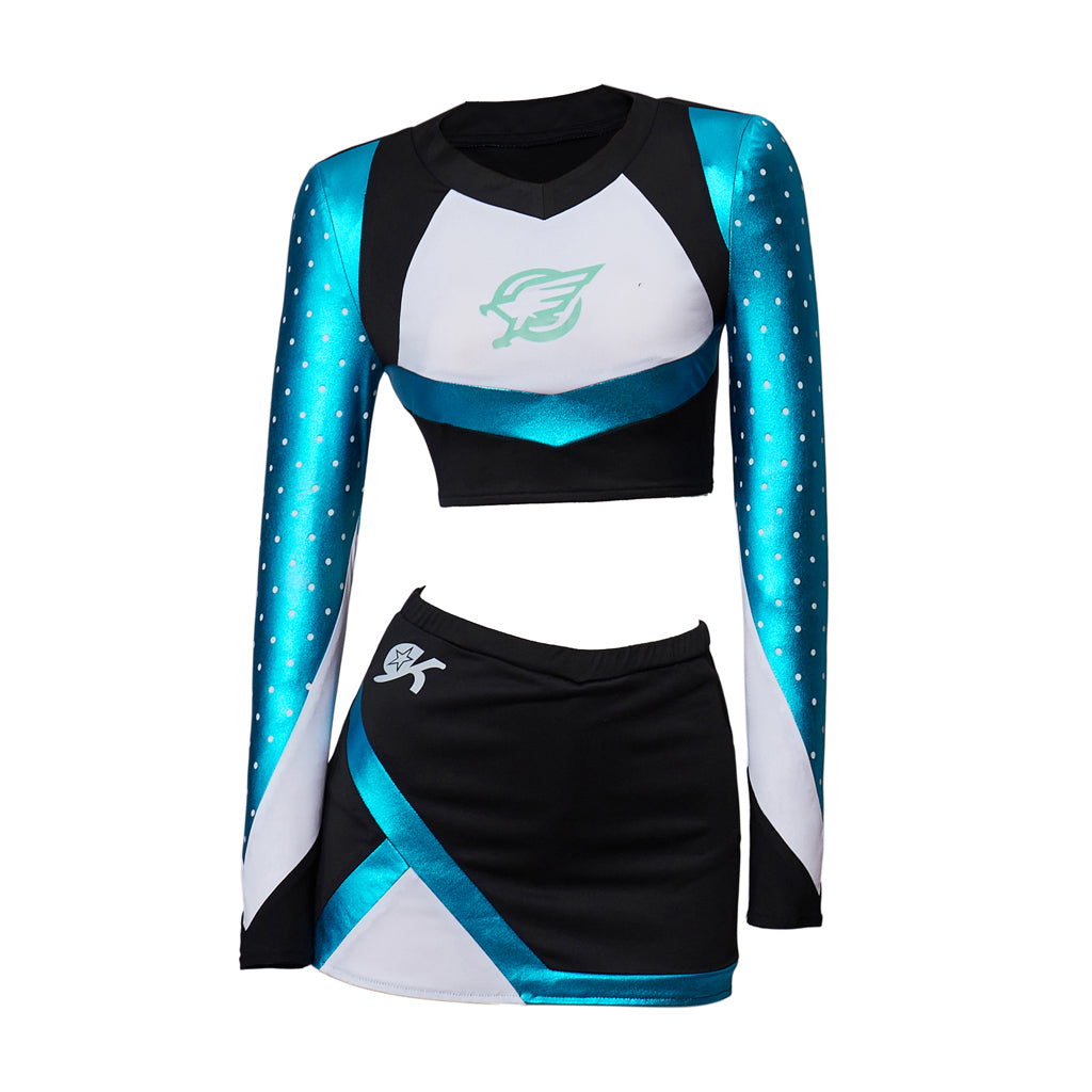 Euphoria Cassie Howard Blue Sequined Cheerleader Uniform Cosplay Outfit - Halloweez